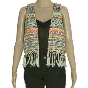 Tamara Multi Embroidered Open Front Fringes Veste S